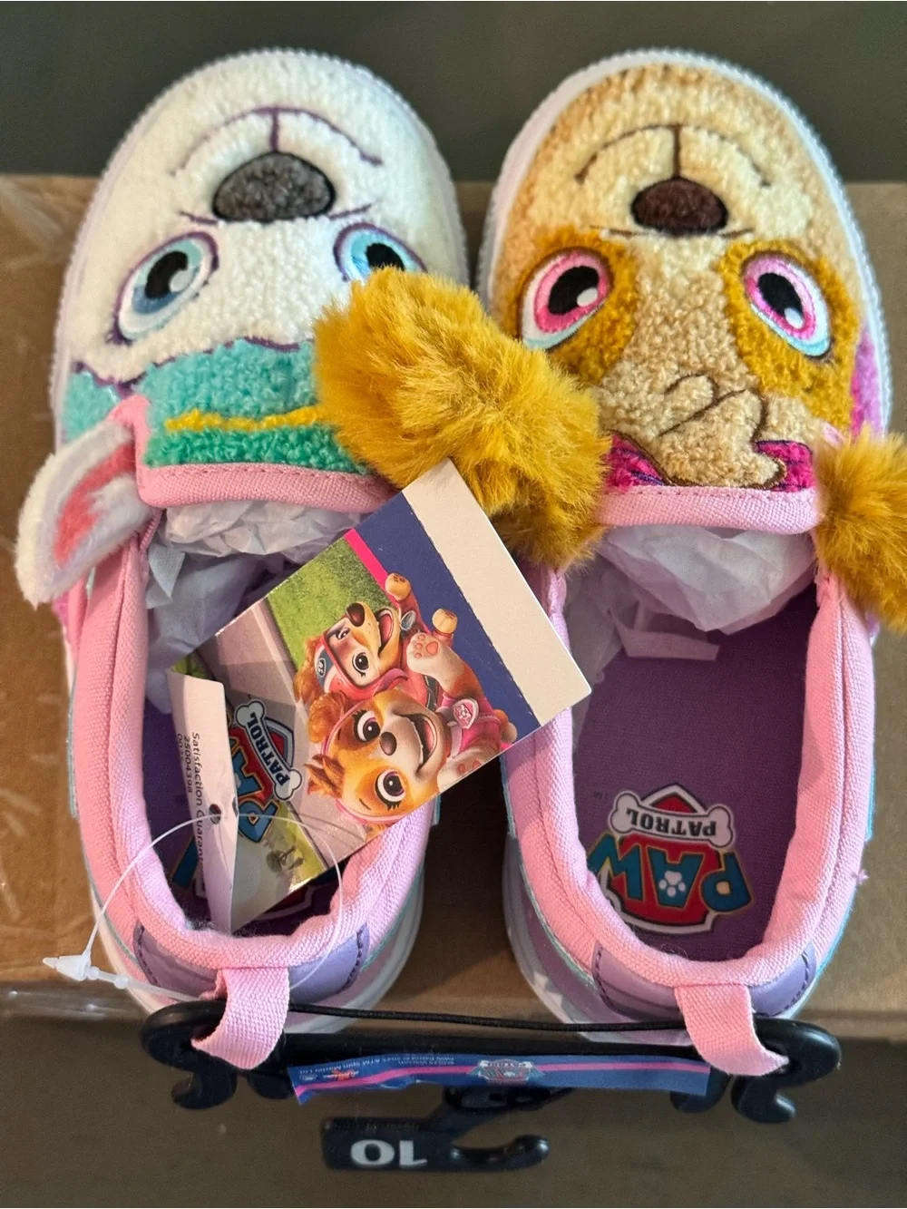 Paw Patrol Girls Pink & Cream Character Slip-On Slippers with Yellow Pom-Poms